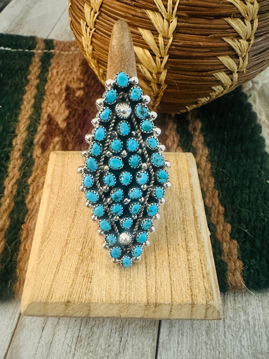 Handcrafted Sterling Silver & Turquoise Cluster Adjustable Ring
