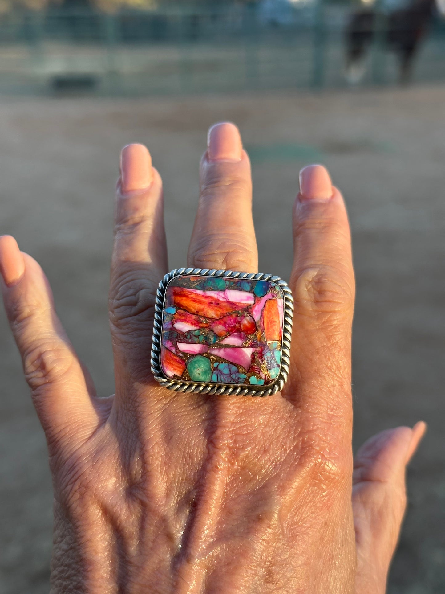 “The Lainey” Handcrafted Pink Dream & Sterling Silver Adjustable Ring by Alfred Martinez