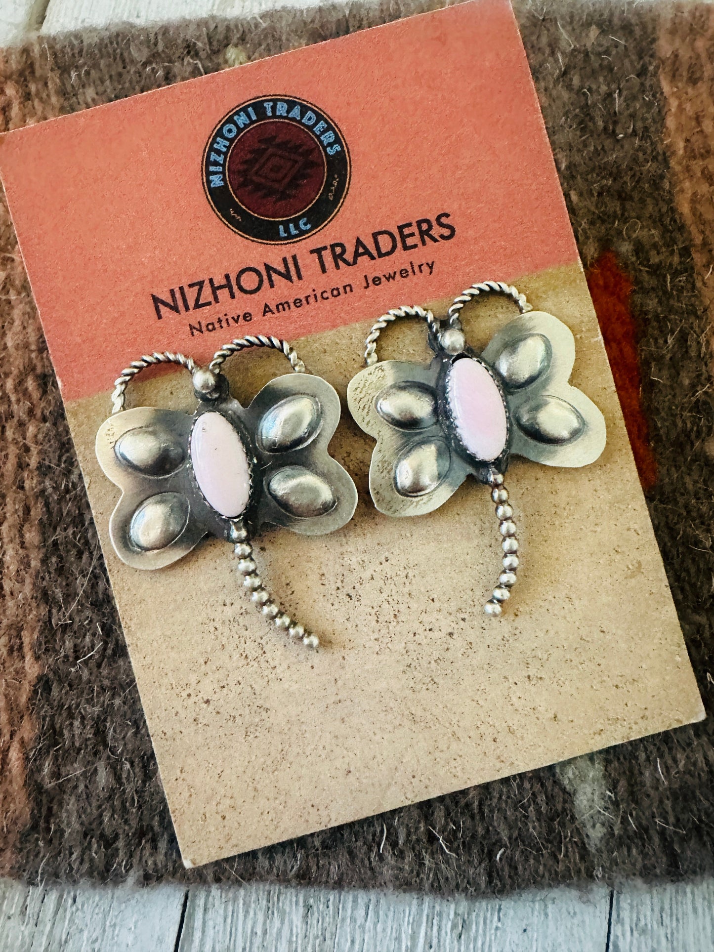 Handcrafted Queen Pink Conch & Sterling Silver Dragonfly Post Earrings