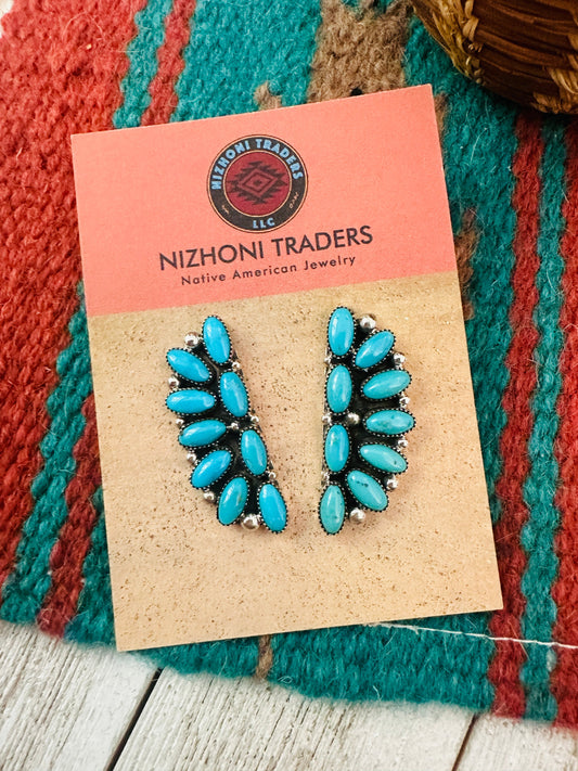 Handcrafted Sleeping Beauty Turquoise and Sterling Silver Cluster Earrings