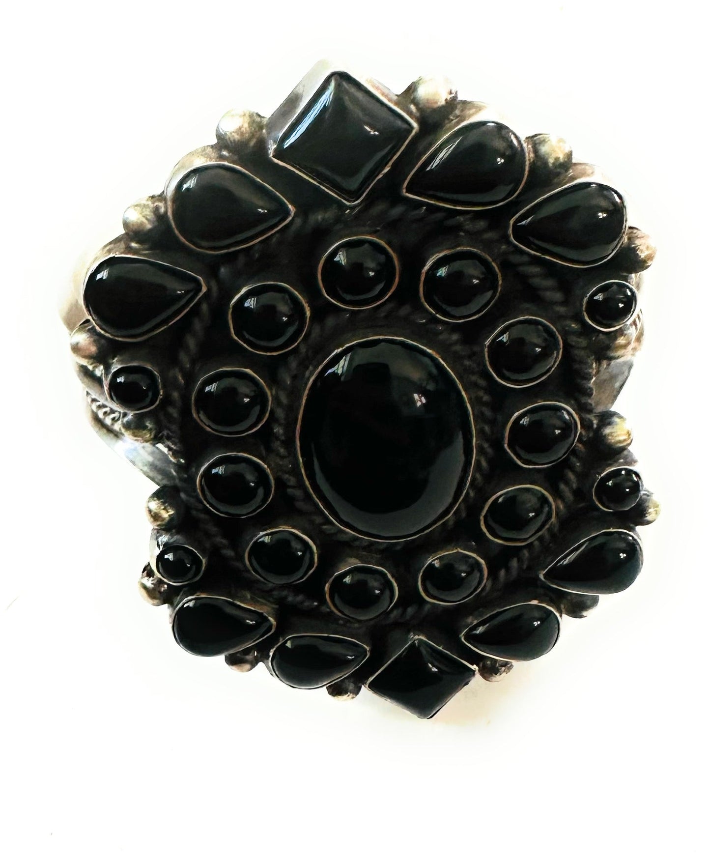 Black Onyx & Sterling Silver Cluster Cuff Bracelet /