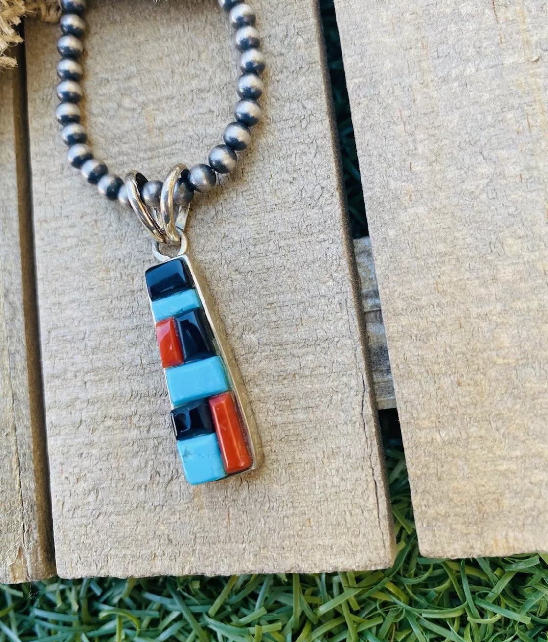 Handcrafted Multi Stone & Sterling Silver Inlay Pendant