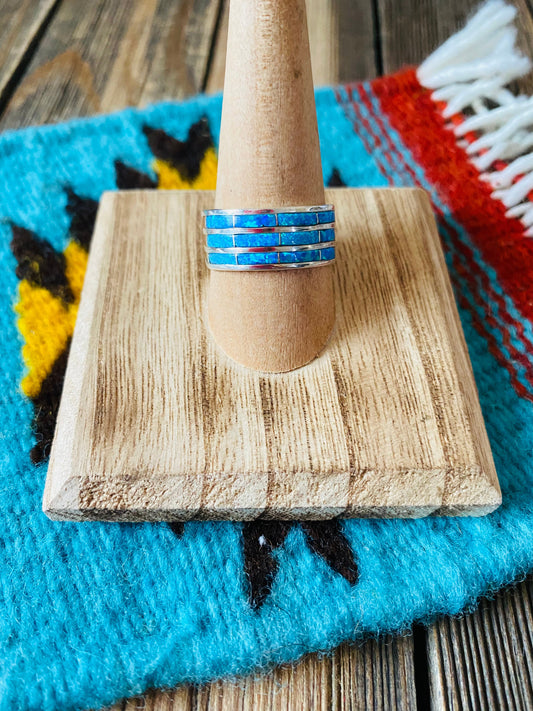 Handcrafted Sterling Silver & Blue Opal Inlayed Stacker Ring