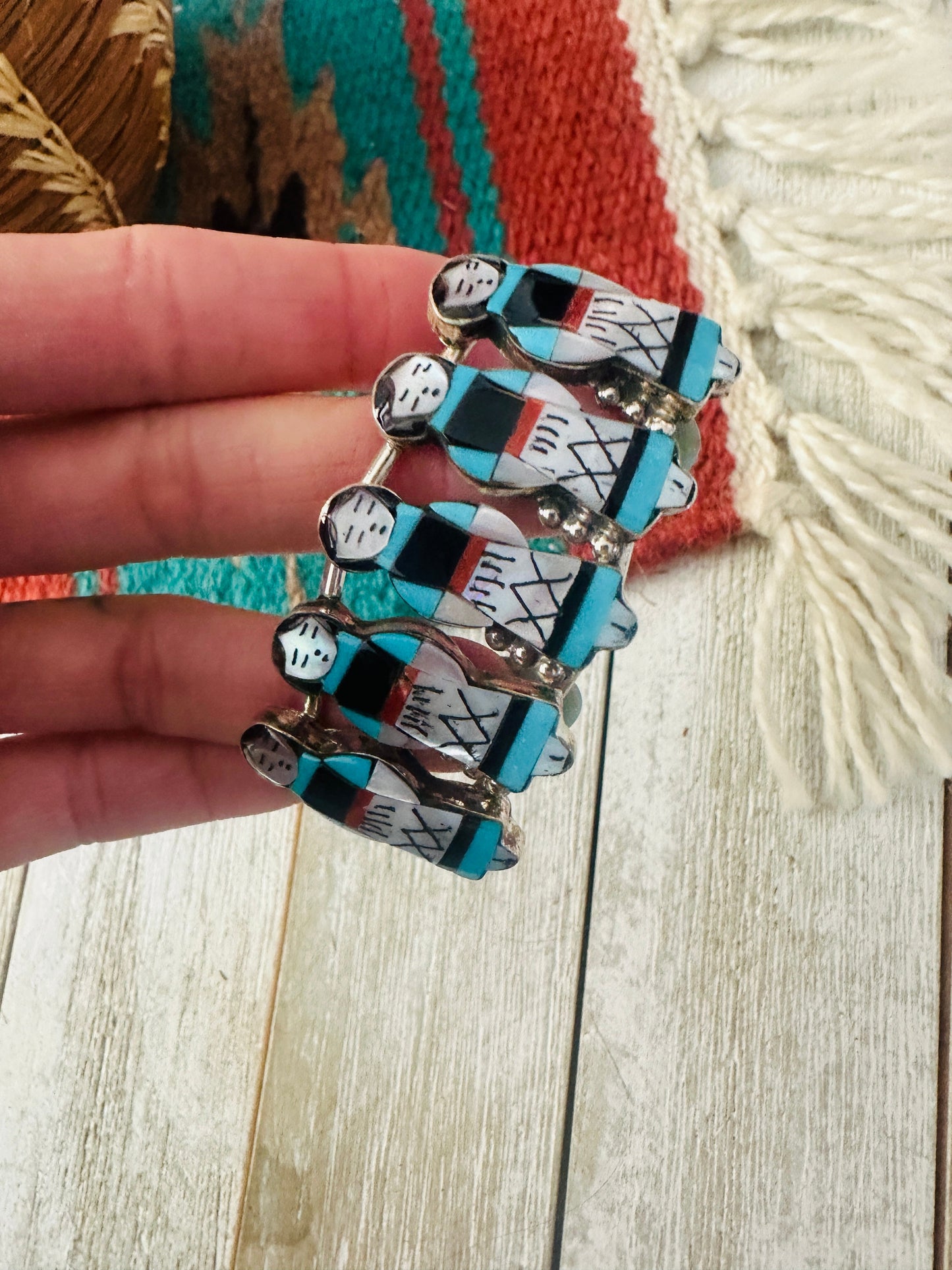 Handcrafted Sterling Silver & Multi Stone Inlay Maiden Girl Cuff Bracelet D