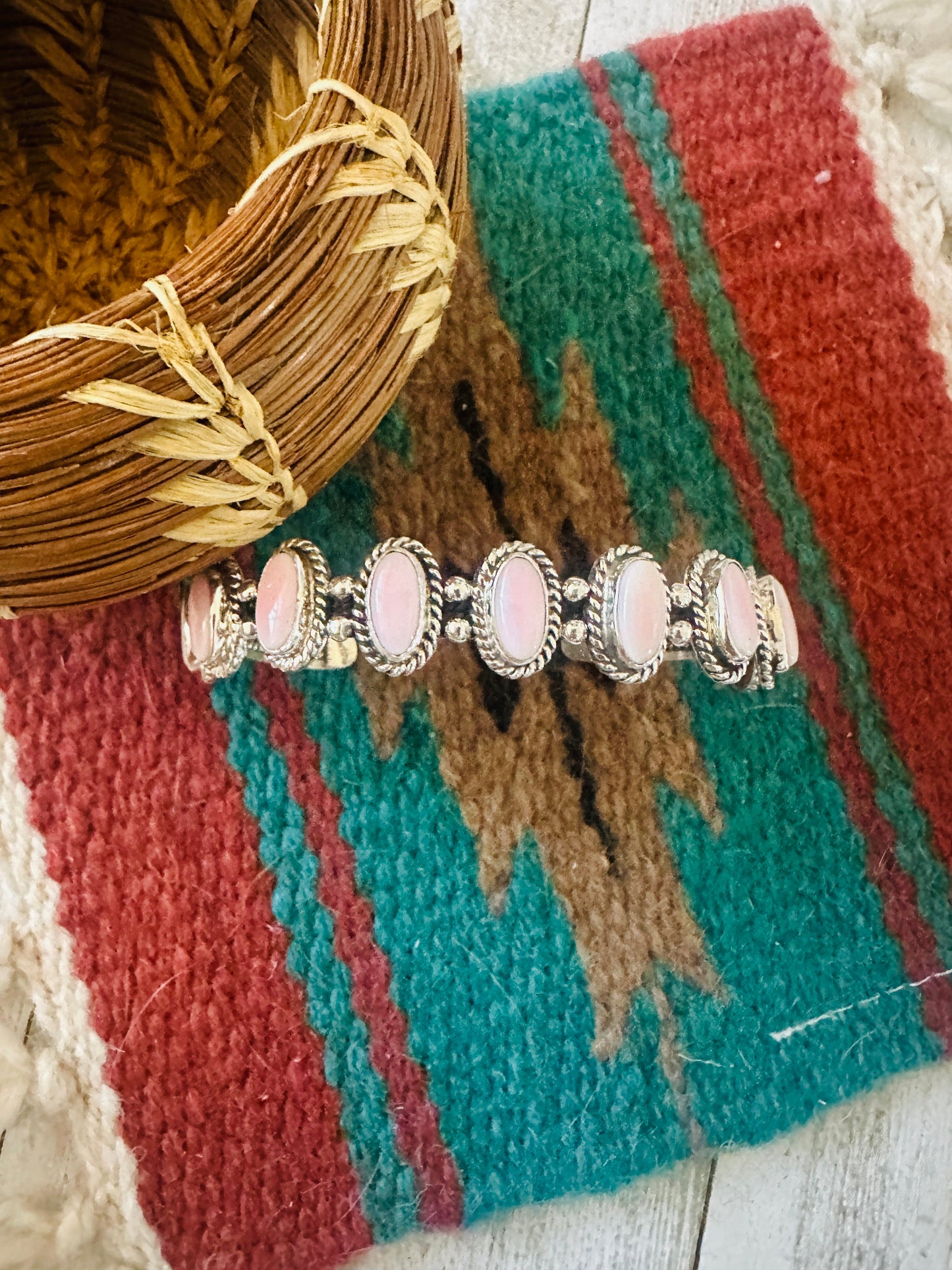 Handcrafted Queen Pink Conch Shell & Sterling Silver Cuff Bracelet