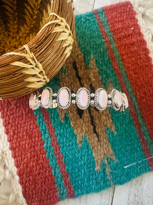 Handcrafted Queen Pink Conch Shell & Sterling Silver Cuff Bracelet