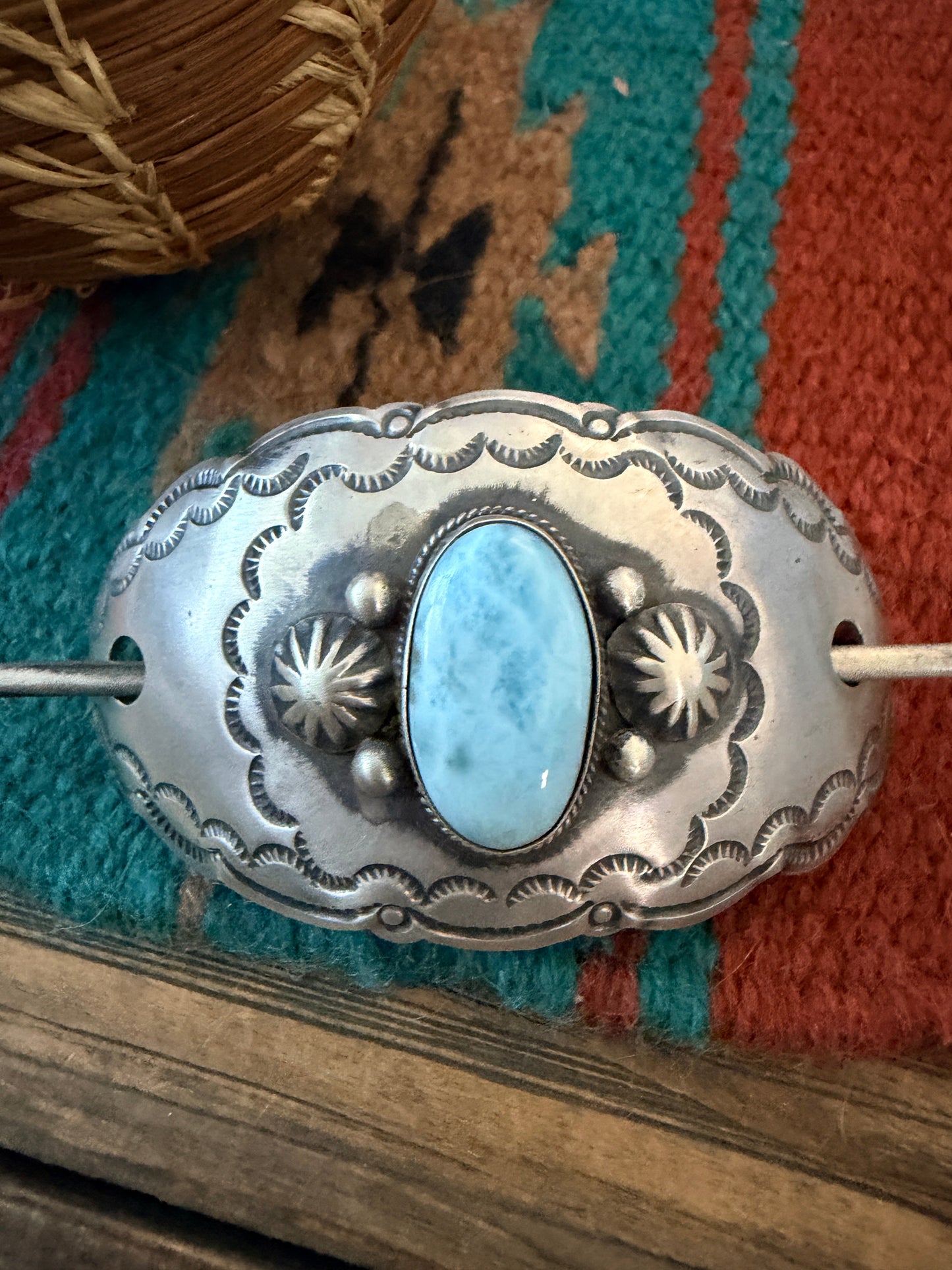Handcrafted Larimar & Sterling Silver Hair Pin Barrette by Chimney Butte