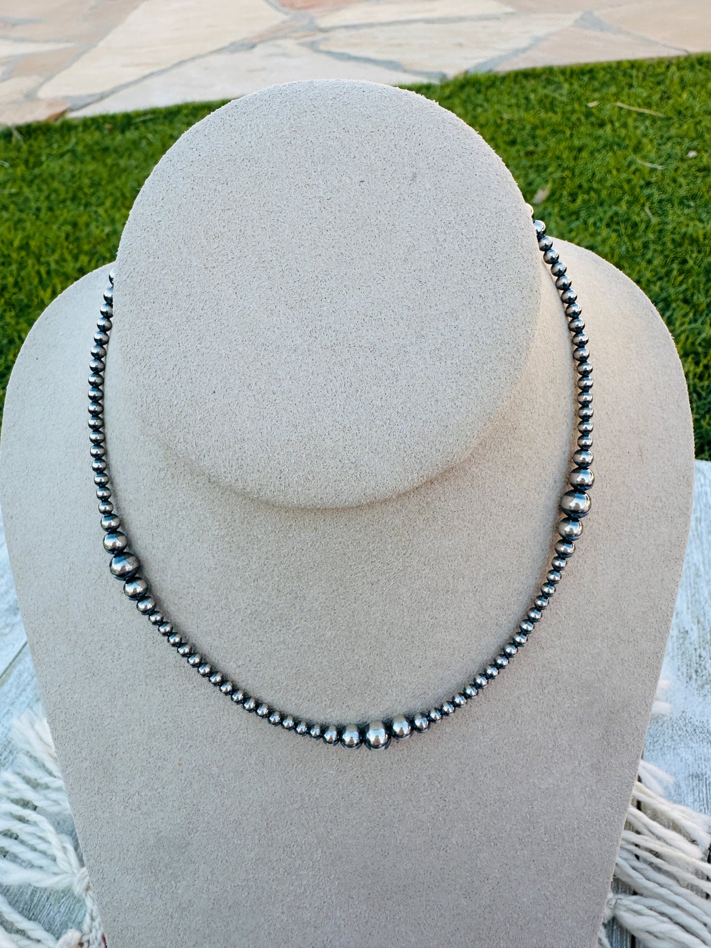 Handcrafted 14” Sterling Silver Pearl Beaded  Necklace