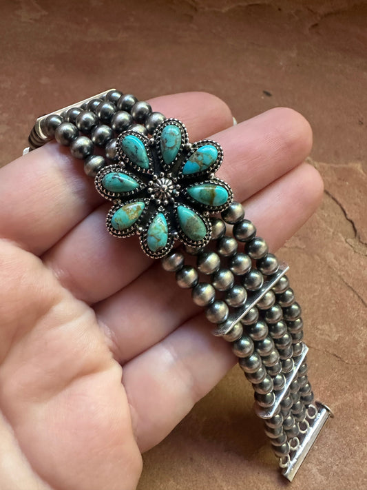 Handmade Sterling Silver & Turquoise Beaded Handcrafted Pearl Style Bracelet