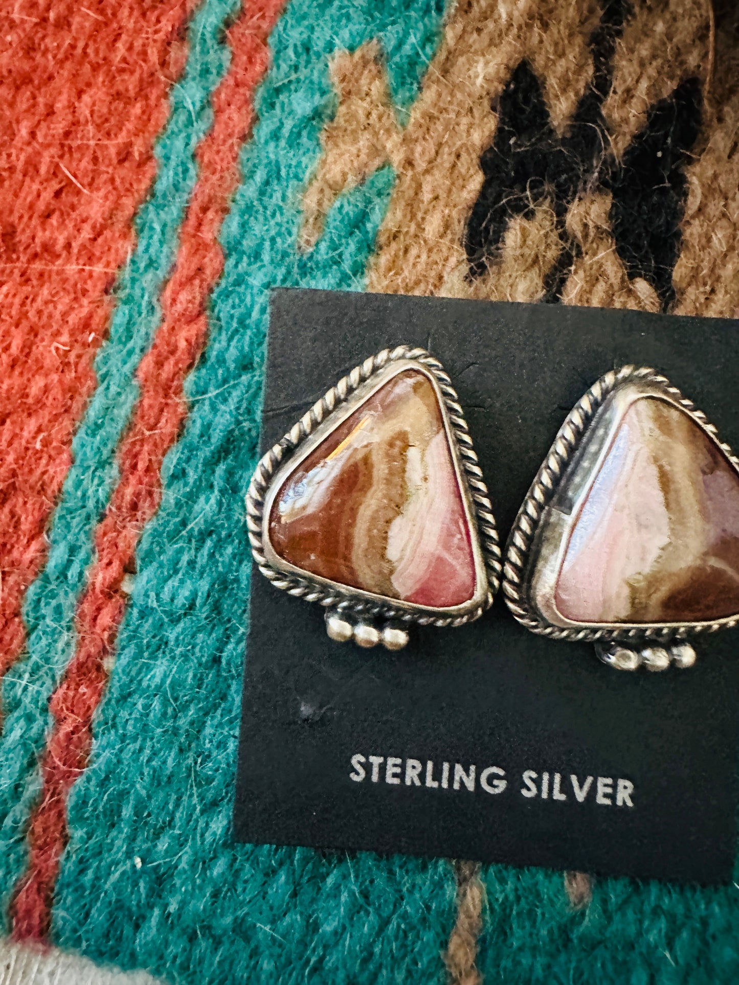 Handcrafted Rhodochrosite & Sterling Silver Post Earrings