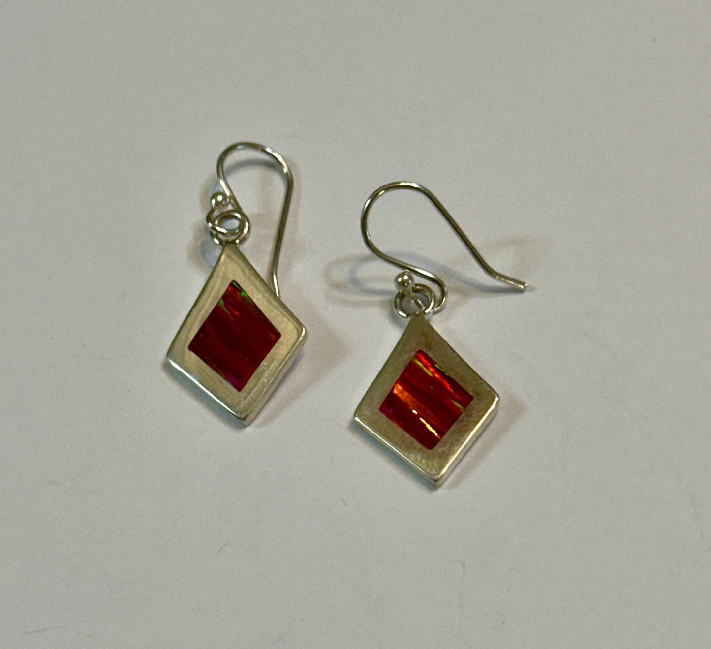 Pink Opal Inlay Earrings on Hook