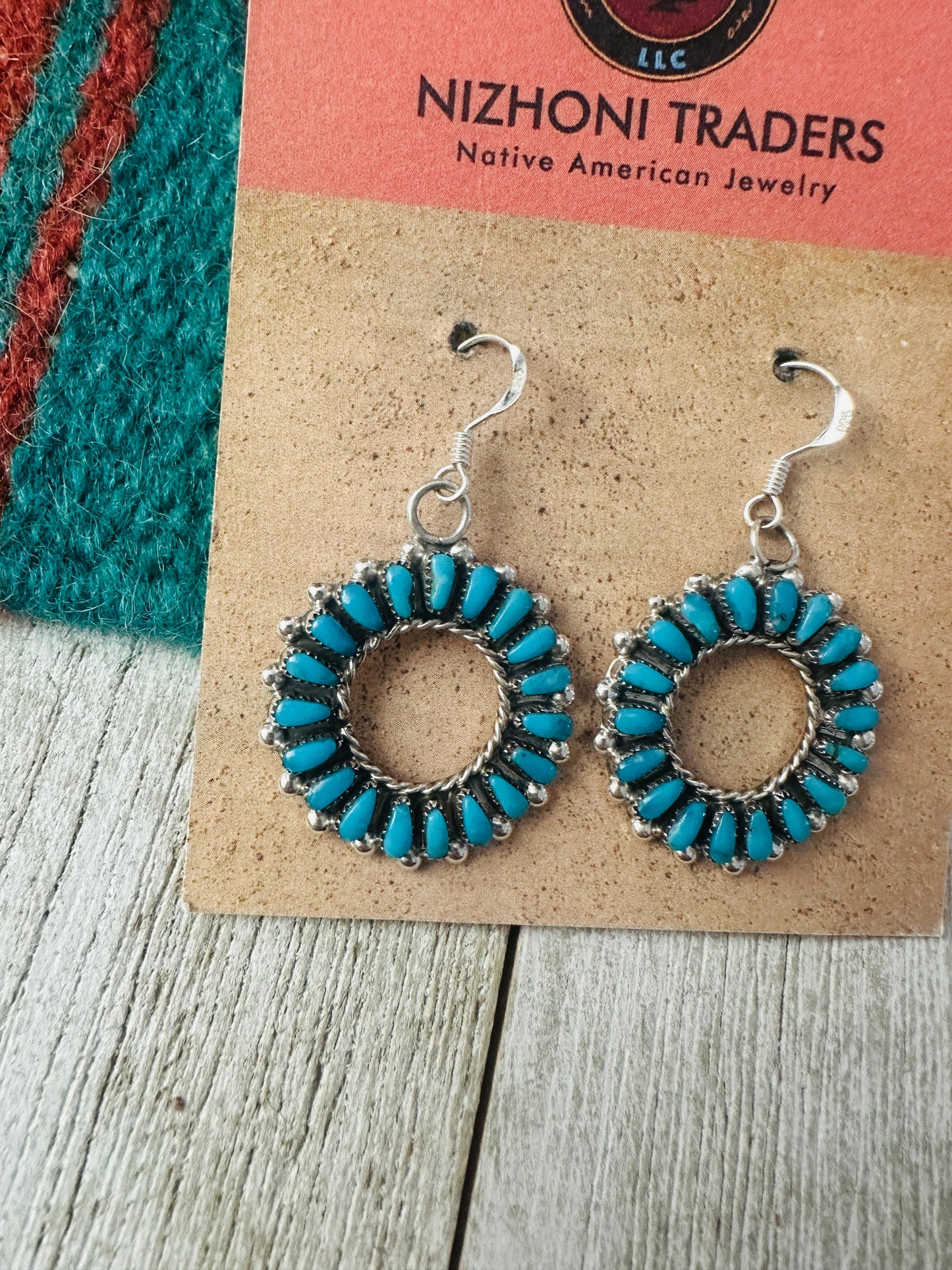 Handcrafted Sterling Silver & Sleeping Beauty Turquoise Needlepoint Dangle Earrings