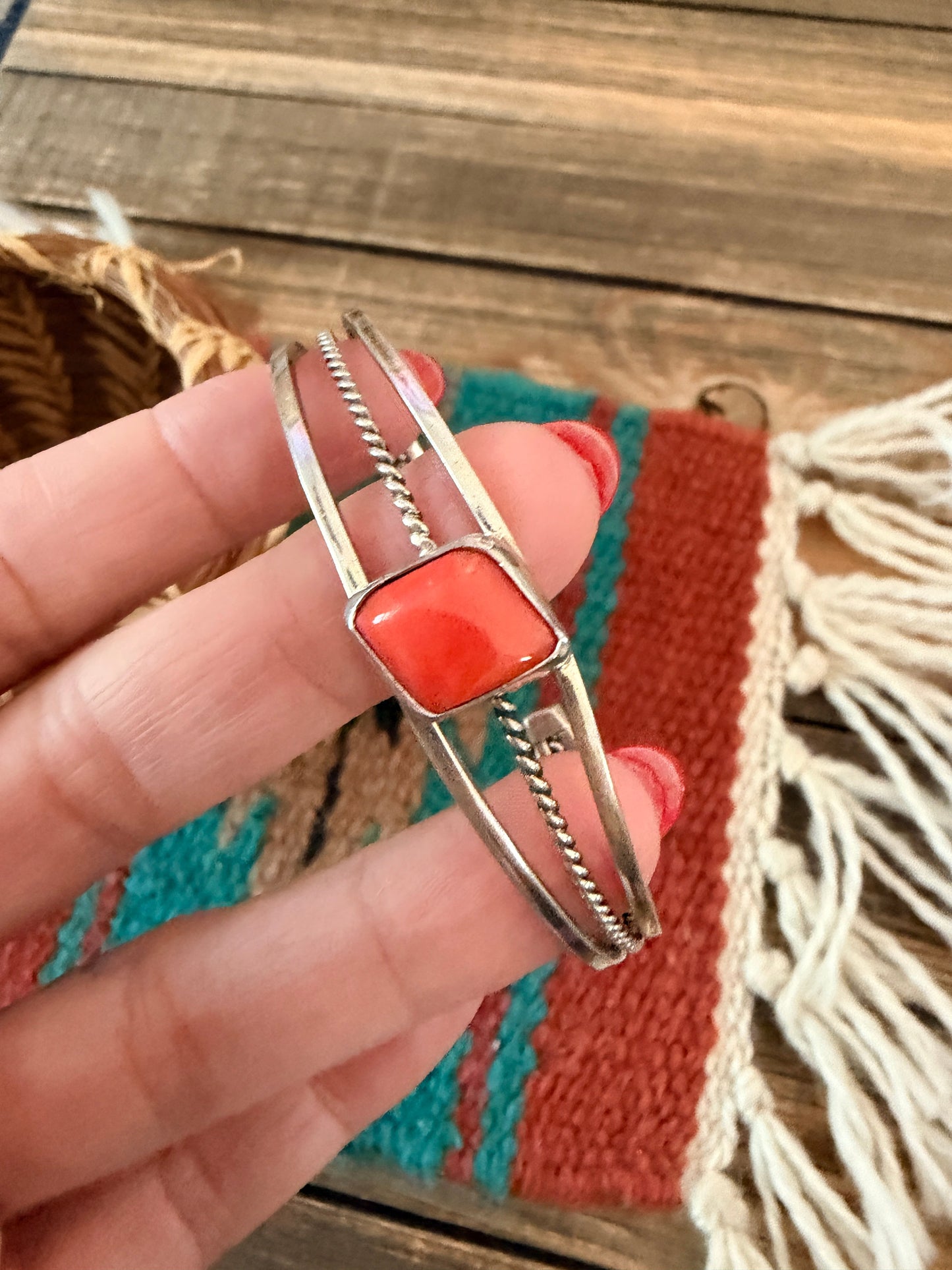 Handcrafted Coral & Sterling Silver Cuff Bracelet