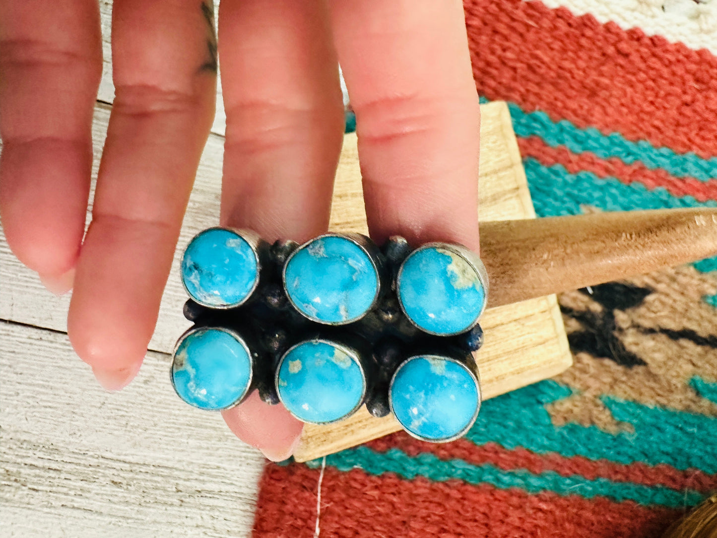 Handcrafted Kingman Turquoise & Sterling Silver Ring Size 8.5