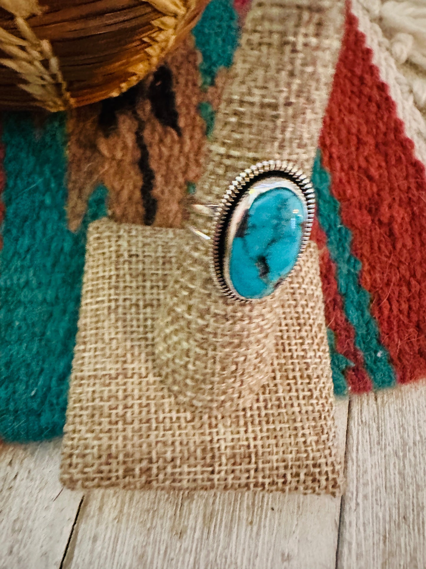 Handcrafted Sterling Silver & Turquoise Ring Size 7.25