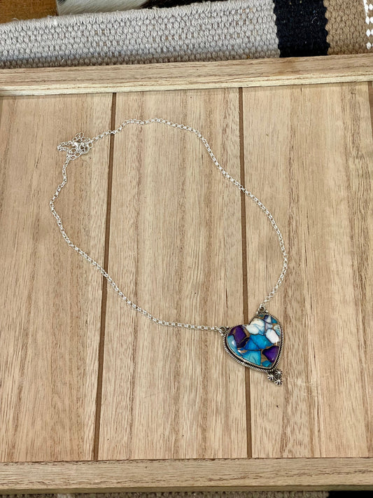 Handmade Sterling Silver & Purple Dream Mojave Heart Necklace