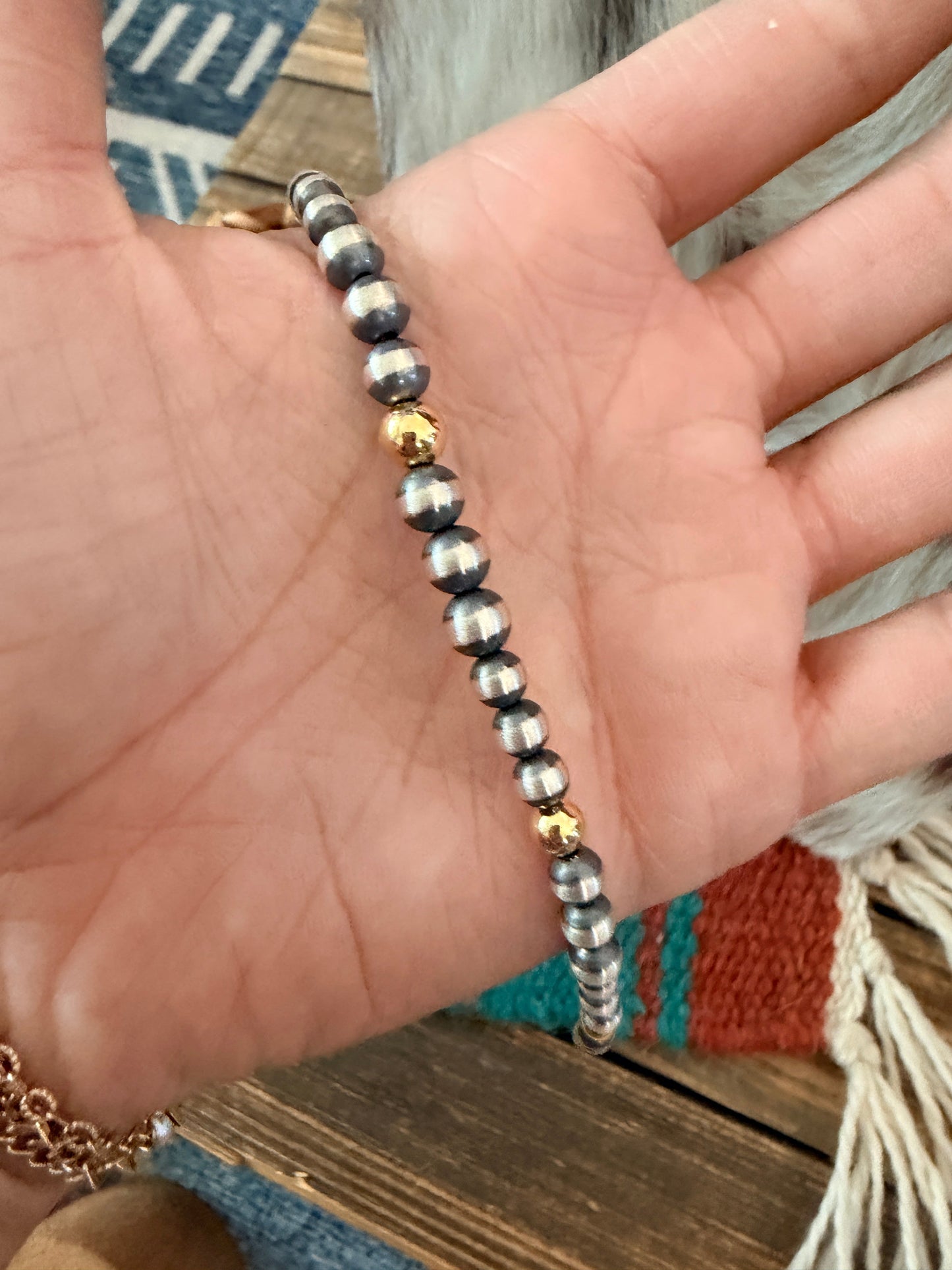 Handcrafted Sterling Silver & Gold Beaded 18” Necklace