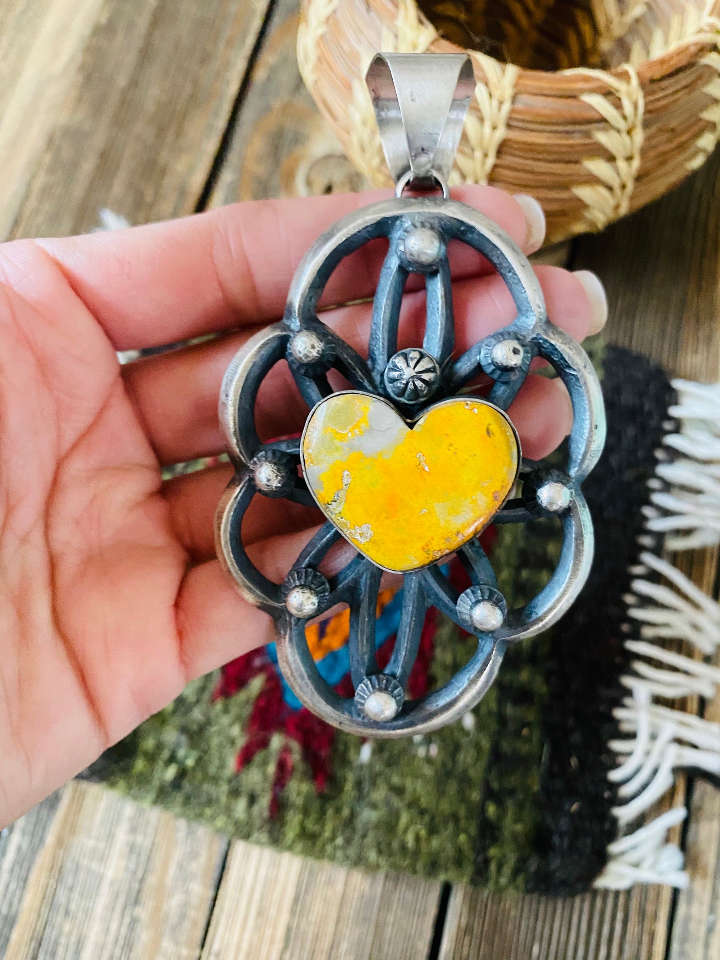 Handcrafted Sterling Silver & Bumblebee Heart Pendant By Chimney Butte
