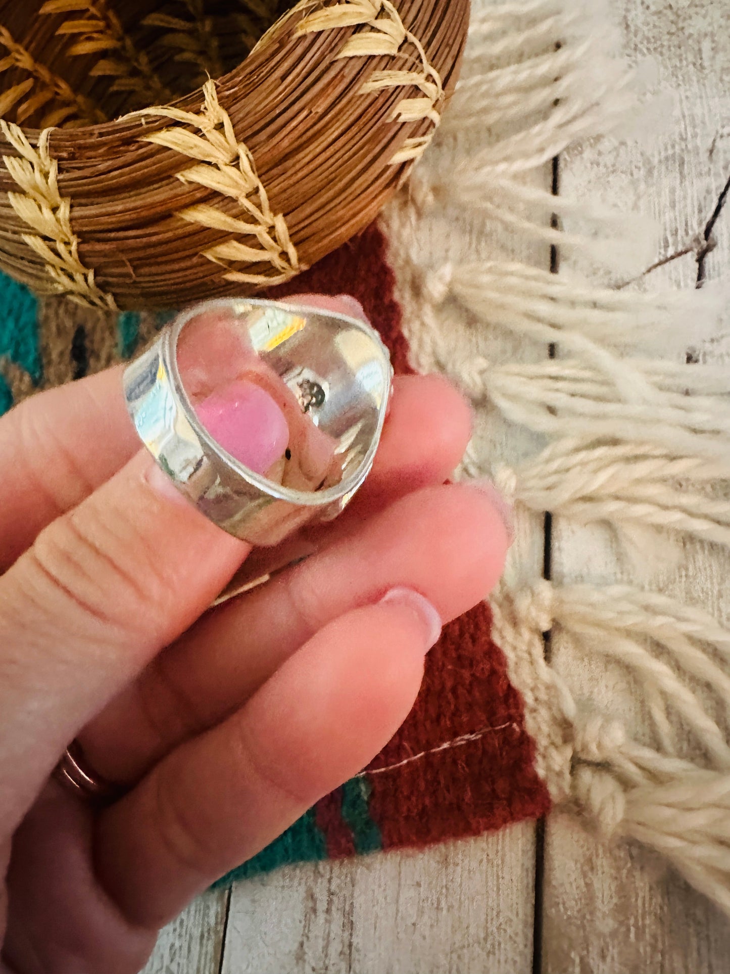 Handcrafted White Buffalo & Sterling Silver Bear Paw Cigar Band Ring Size 11