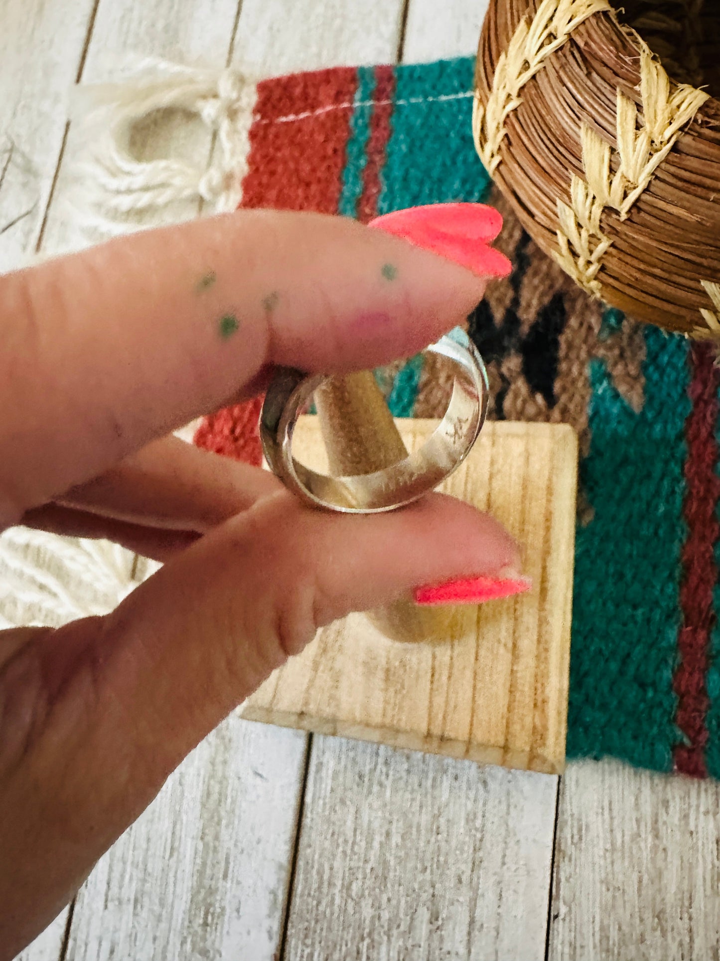 Handcrafted Sterling Silver & White Opal Inlay Band Ring