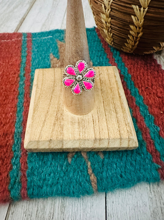 Handcrafted Sterling Silver & Pink Opal Flower Ring