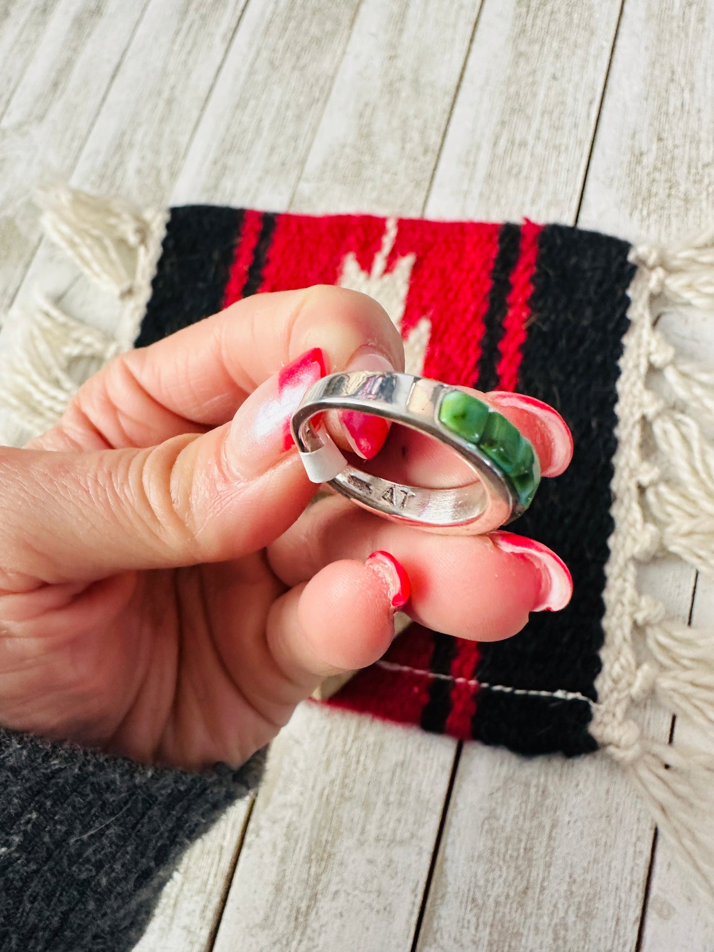 Handcrafted Sonoran Mountain Turquoise & Sterling Silver Inlay Band Ring