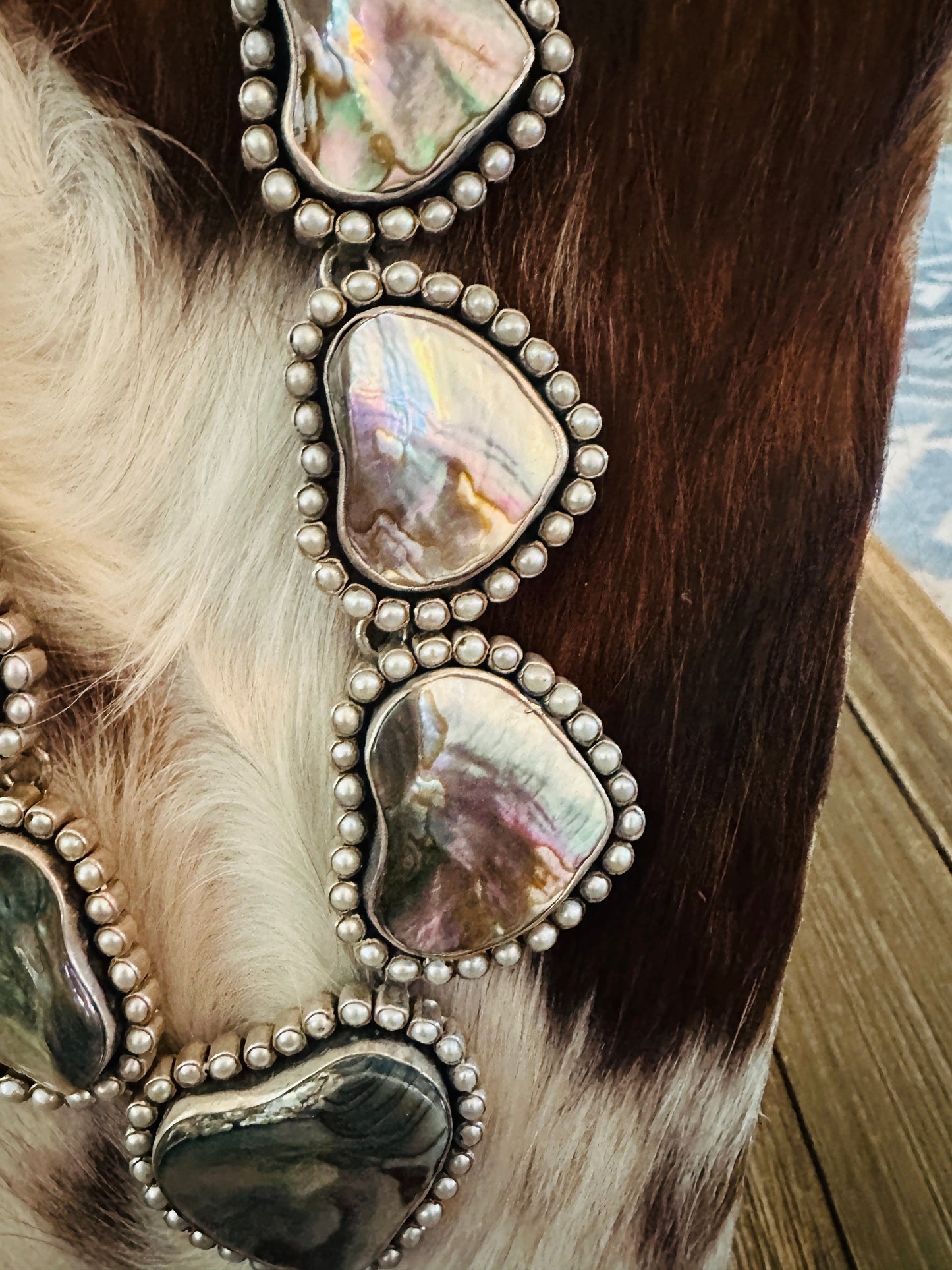 Handcrafted Abalone, Mother of Pearl & Sterling Silver Heart Necklace by Federico Jimenez