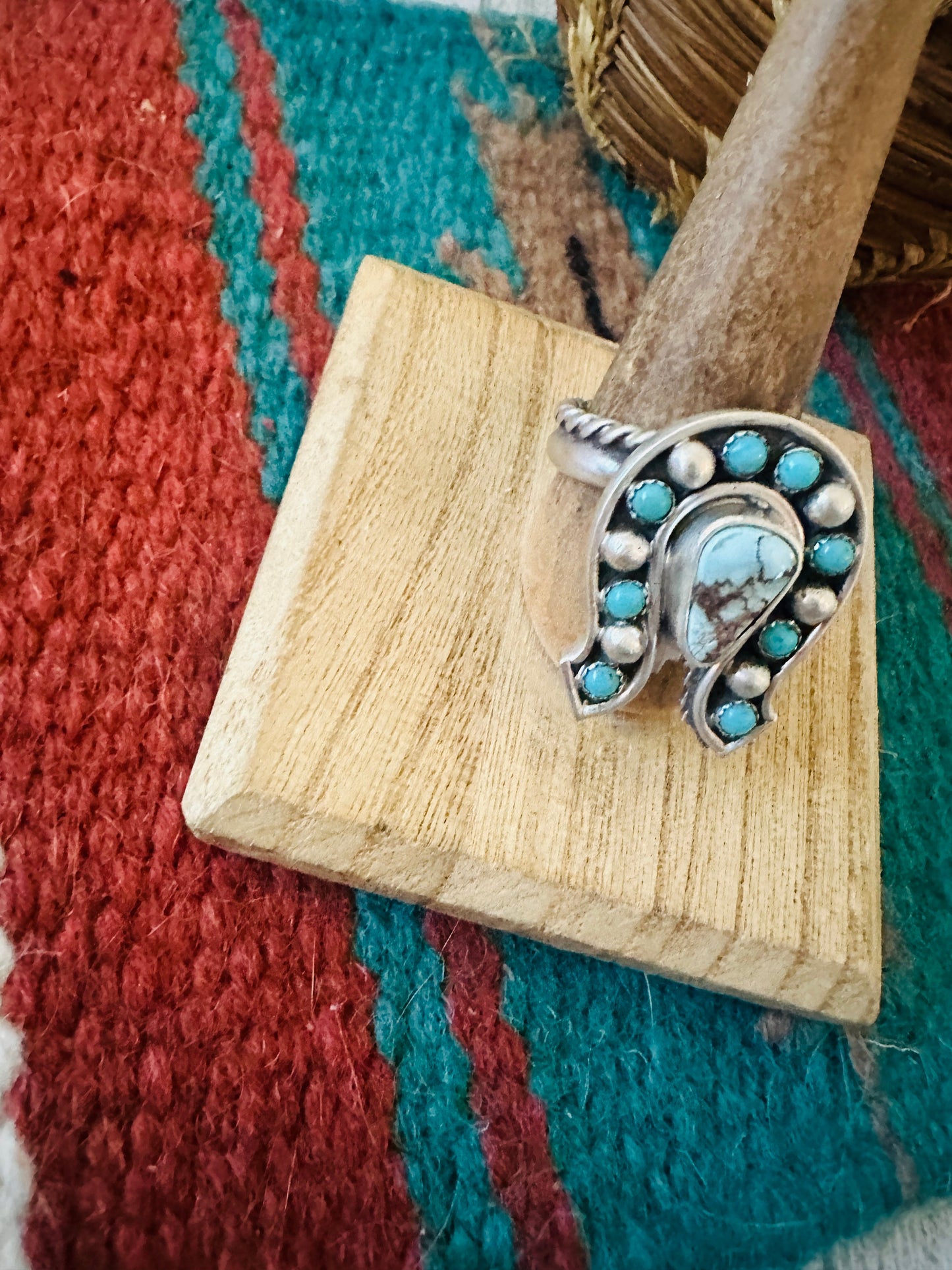 Handcrafted Sterling Silver & Turquoise Adjustable Horseshoe Ring