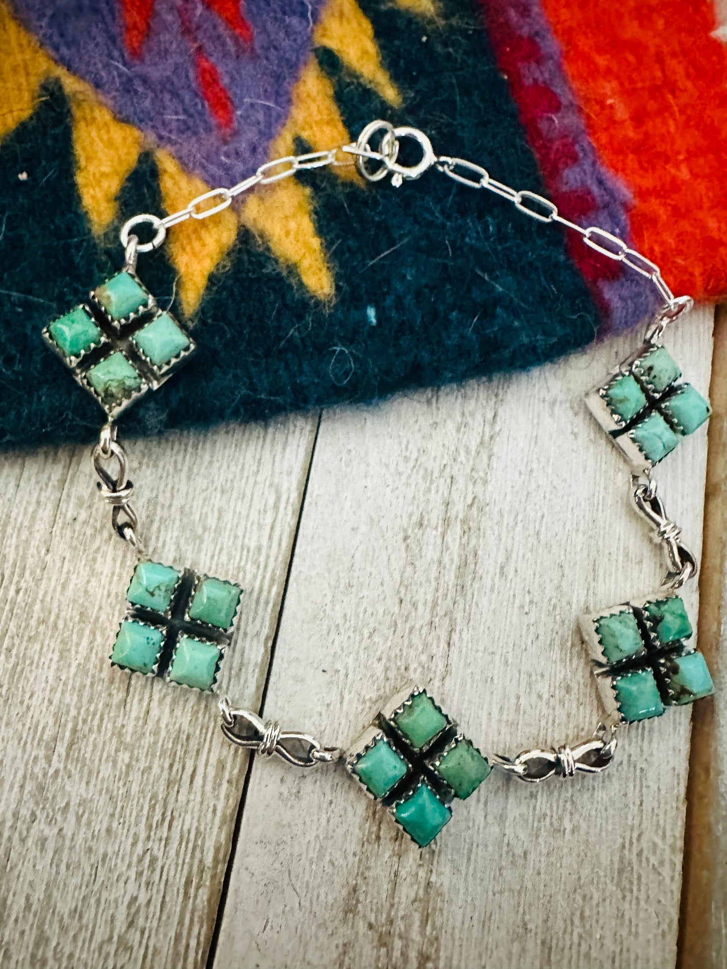 Handcrafted Turquoise & Sterling Silver Link Bracelet by Julia Etsitty