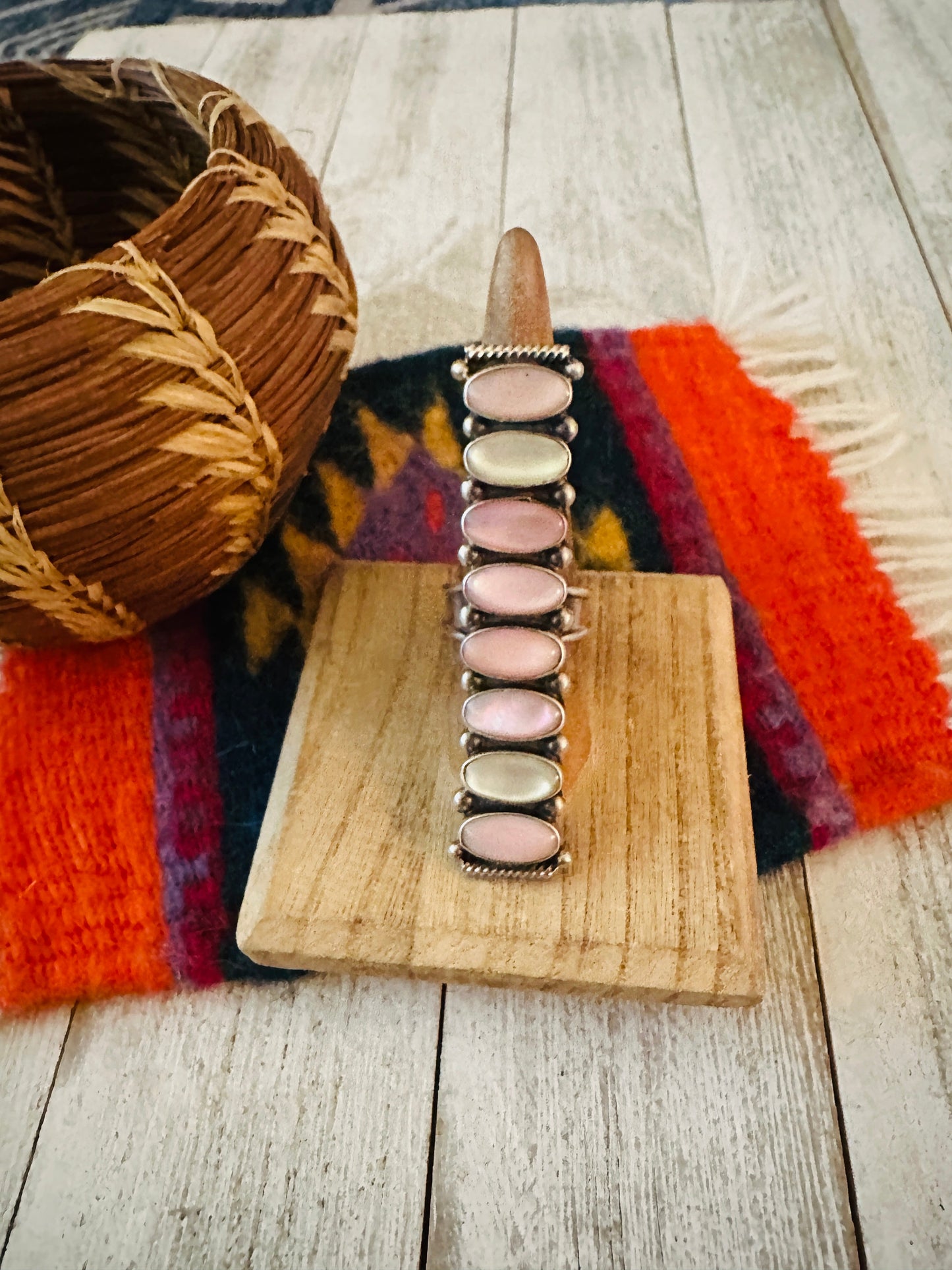 Handcrafted Mother of Pearl & Sterling Silver Adjustable Ring by Jacqueline Silver