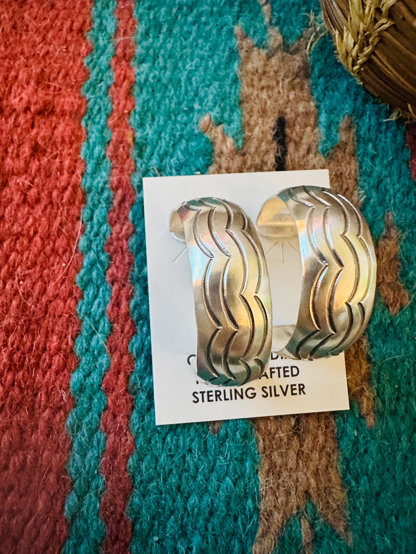 Hand Stamped Sterling Silver Hoop Earrings