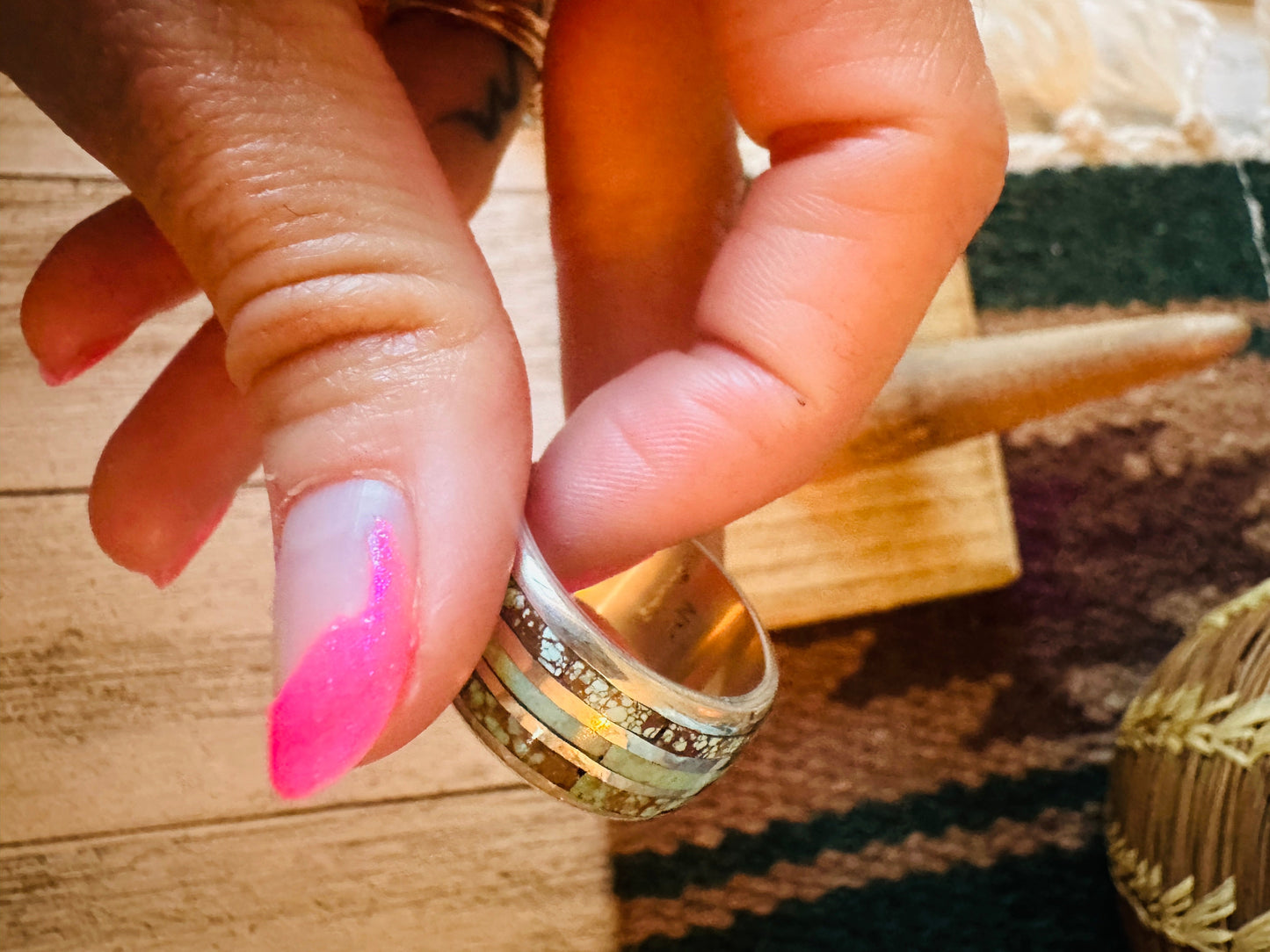 Handcrafted Sterling Silver & Turquoise Inlay Band Ring