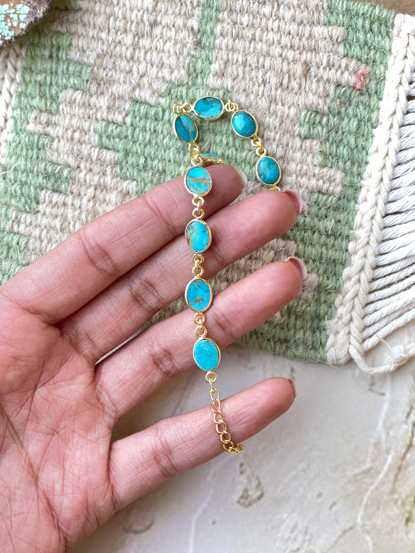 “The Golden Collection”  Handmade Natural Turquoise Gold Plated Link Bracelet