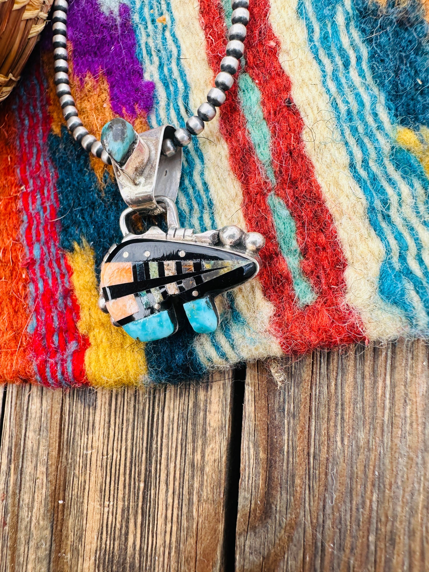 Handcrafted Sterling Silver and Multi Stone Inlay Pendant by Ray Jack