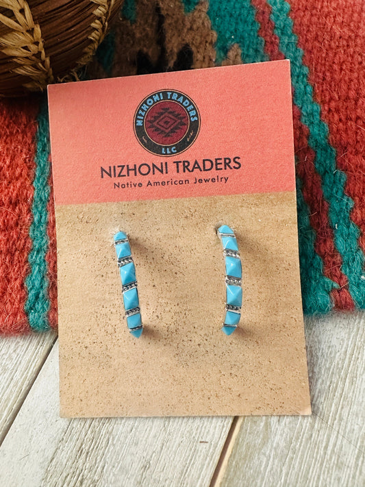Handcrafted Turquoise & Sterling Silver Hoop Earrings