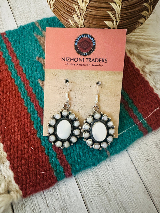 Handcrafted Mother of Pearl & Sterling Silver Cluster Dangle Earrings