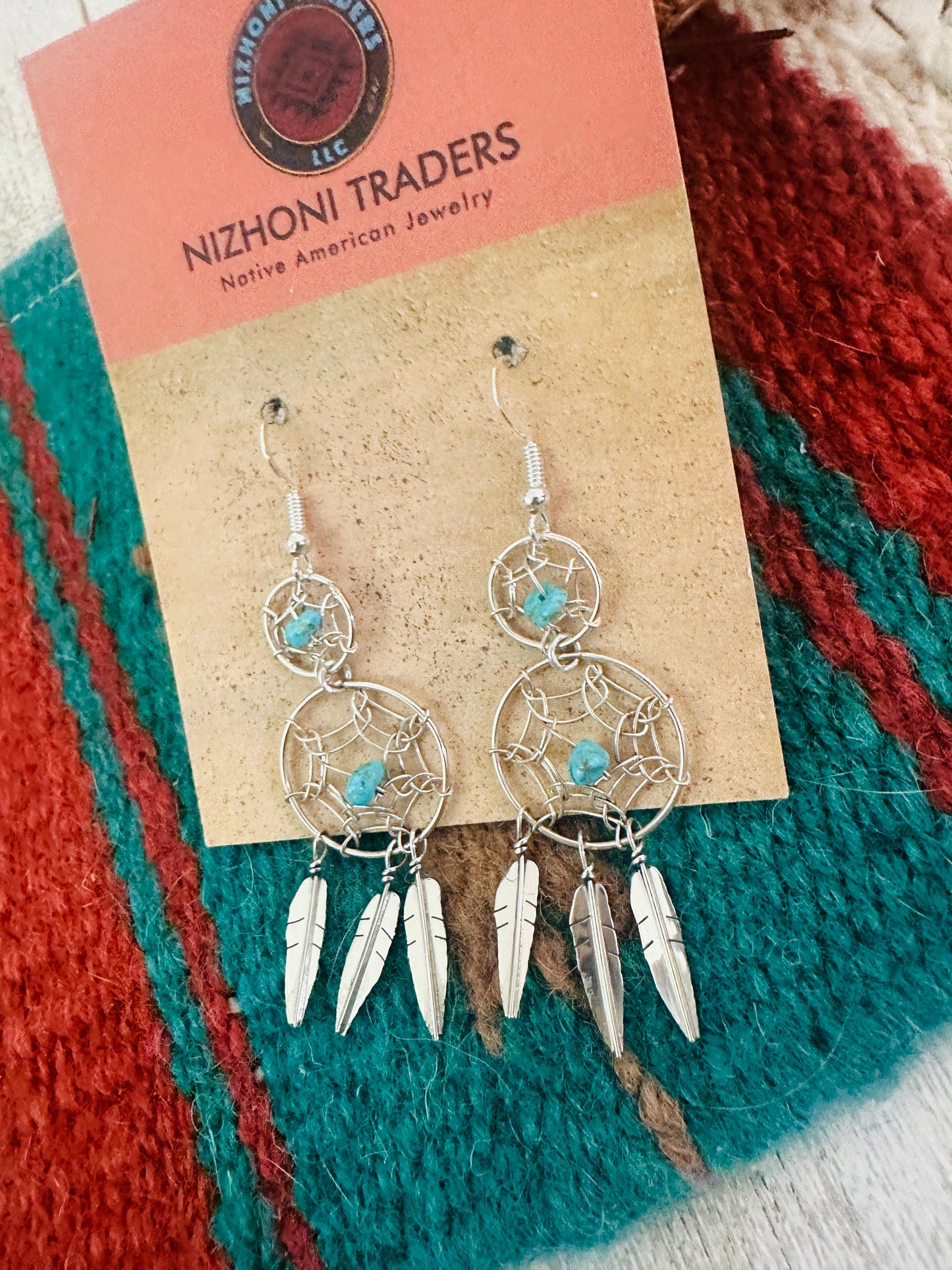 Sterling Silver & Turquoise Dream Catcher Dangle Earrings