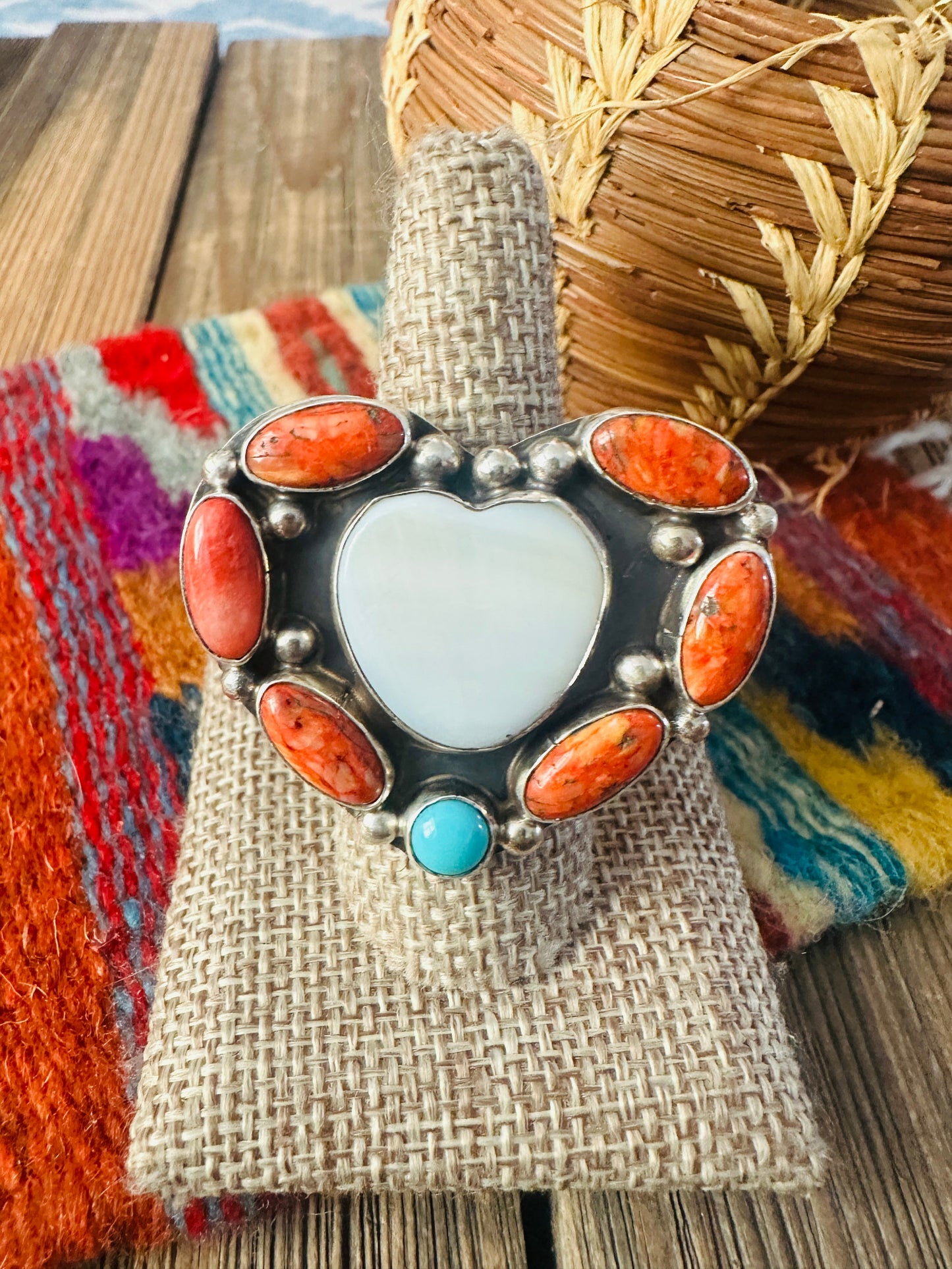 Handcrafted Multi Stone & Sterling Silver Adjustable Heart Ring by Jacqueline Silver