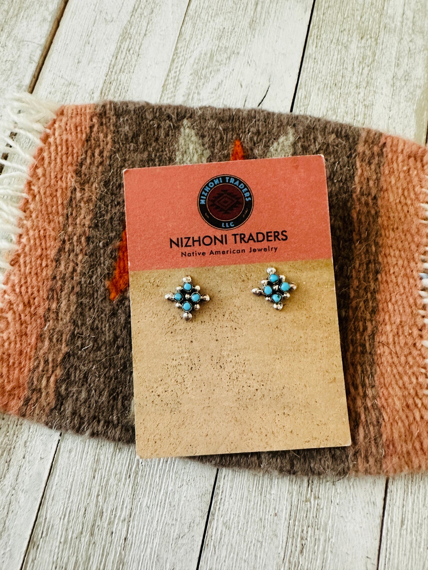 Handcrafted Sterling Silver & Turquoise Petit Point Stud Earrings