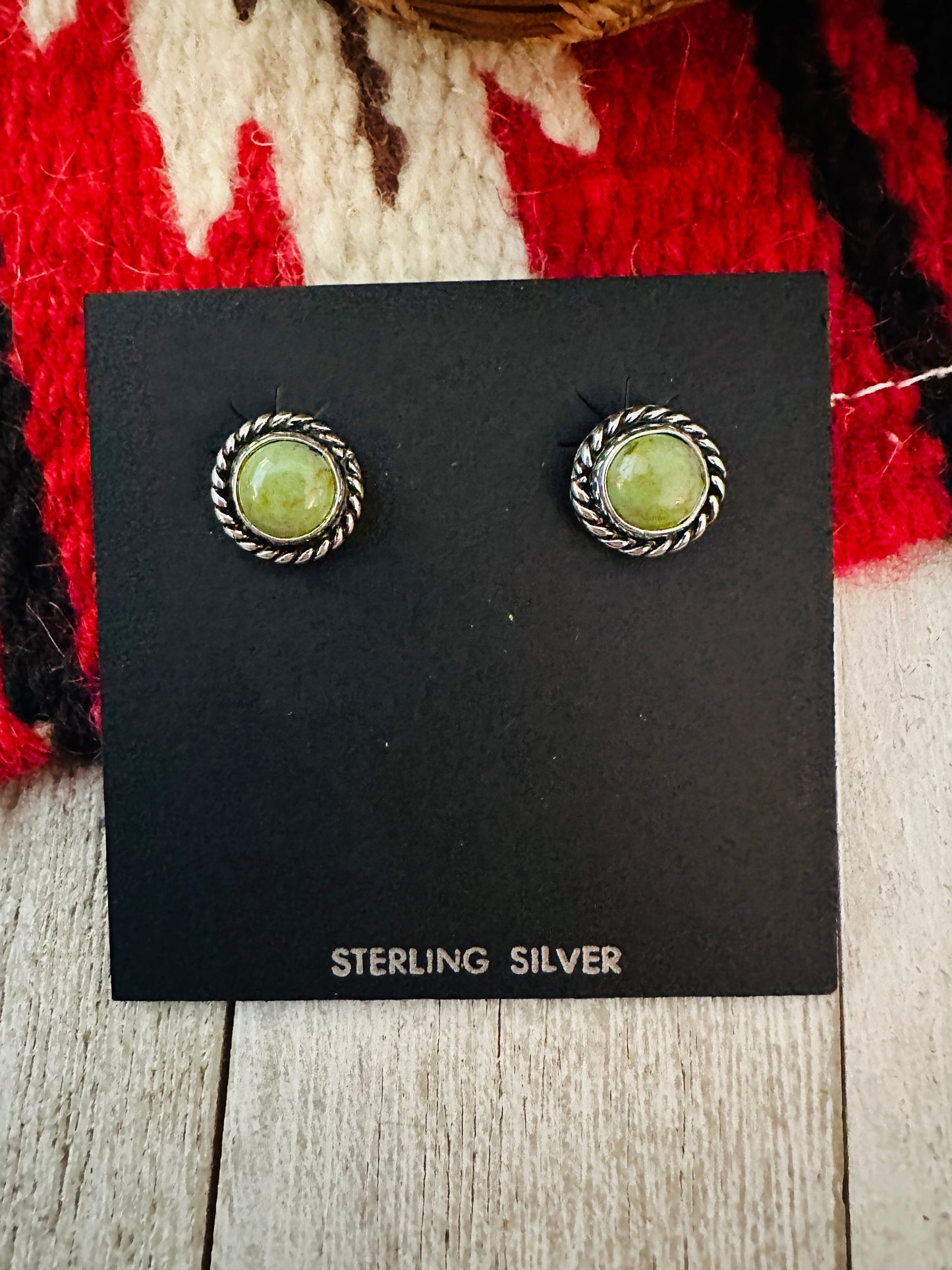 Handcrafted Green Turquoise and Sterling Silver Stud Earrings