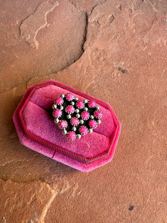 Beautiful Handmade Hot Pink Fire Opal And Sterling Silver Adjustable Cluster Heart Ring