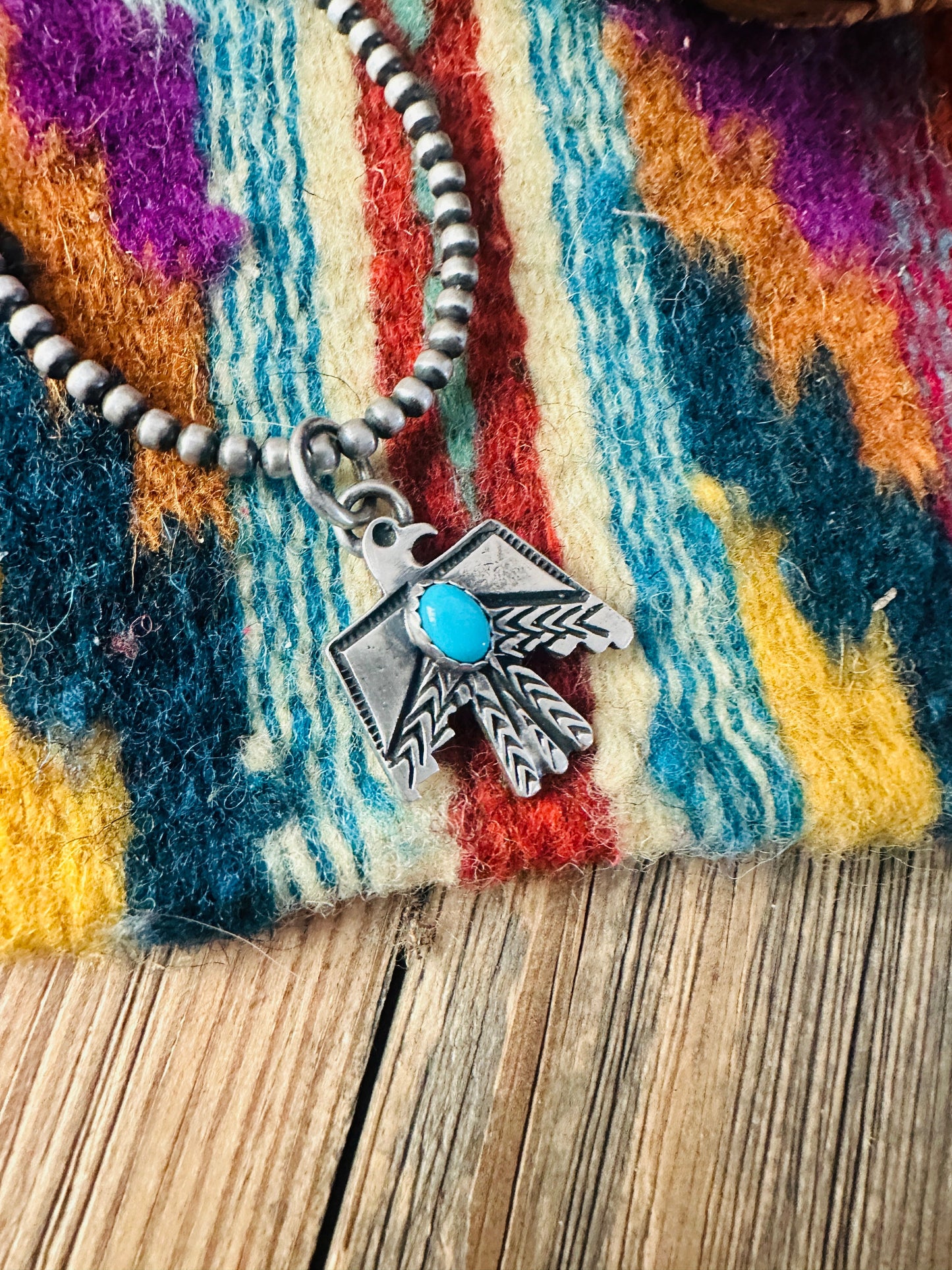 Handcrafted Sterling Silver & Turquoise Thunderbird Pendant