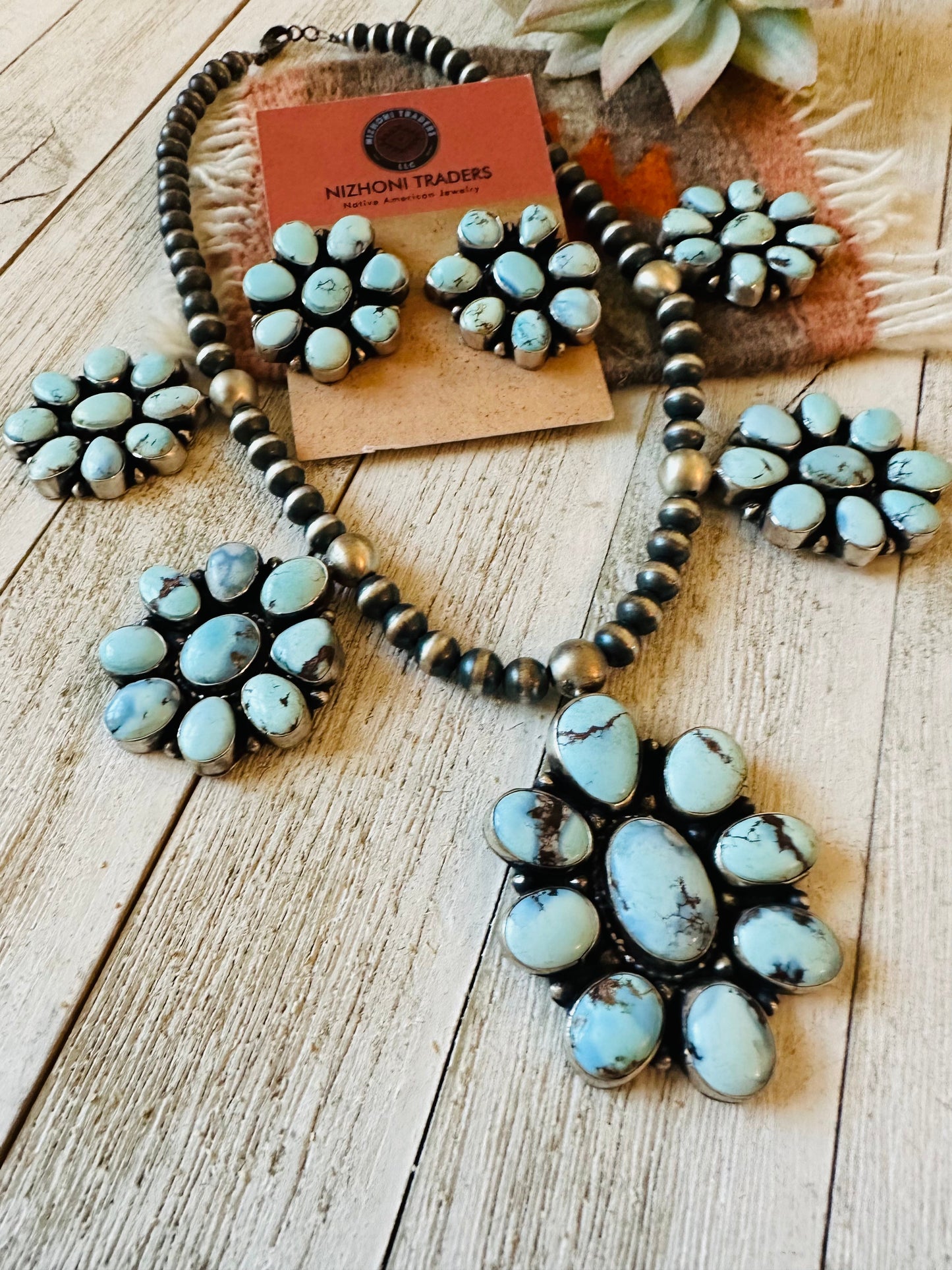 Navajo Golden Hills Turquoise & Sterling Silver Necklace Set by Sheila Becenti