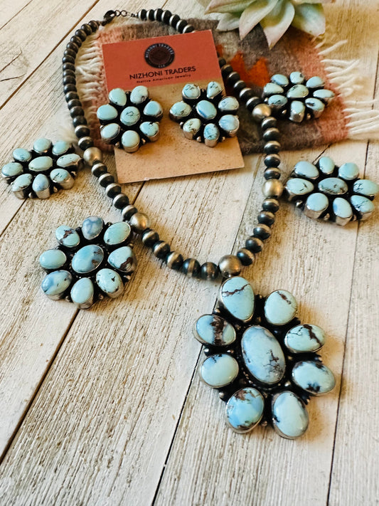 Handcrafted Golden Hills Turquoise & Sterling Silver Necklace Set by Sheila Becenti