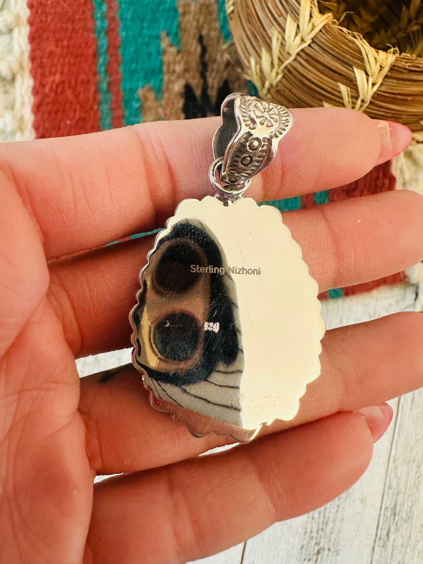 ** Christmas Collection ** Handmade Sterling Silver, Coral & Turquoise Cluster Pendant Signed Nizhoni