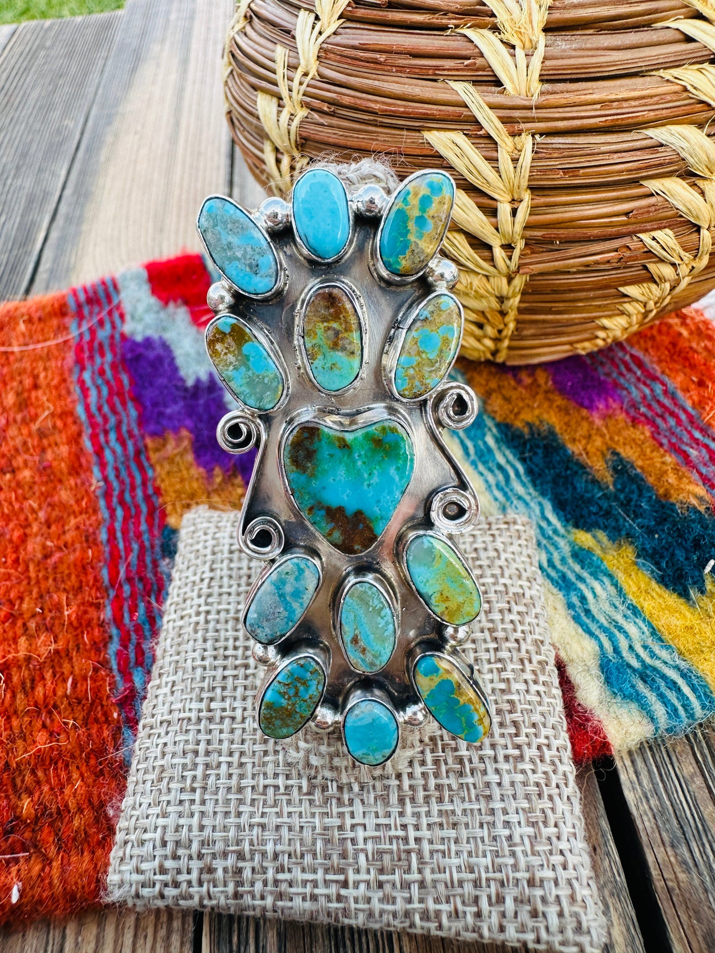 Handcrafted Turquoise & Sterling Silver Adjustable Heart Ring by Jacqueline Silver