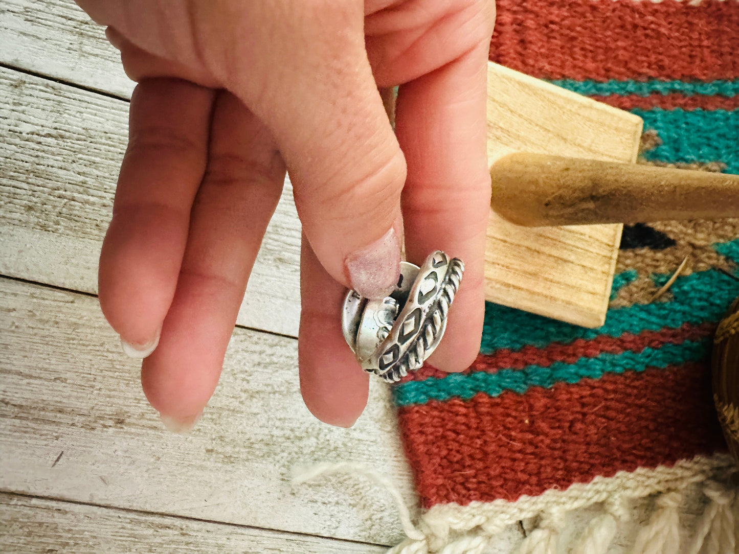 Handcrafted Sterling Silver & Orange Spiny Concho Adjustable Ring
