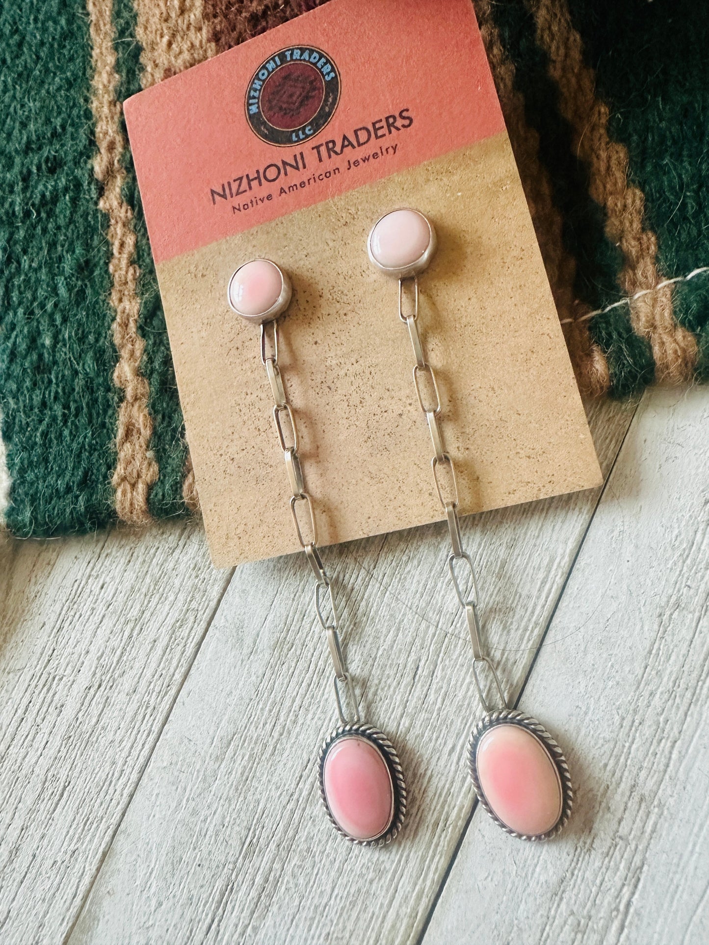Handcrafted Sterling Silver & Queen Pink Conch Chain Dangle Earrings