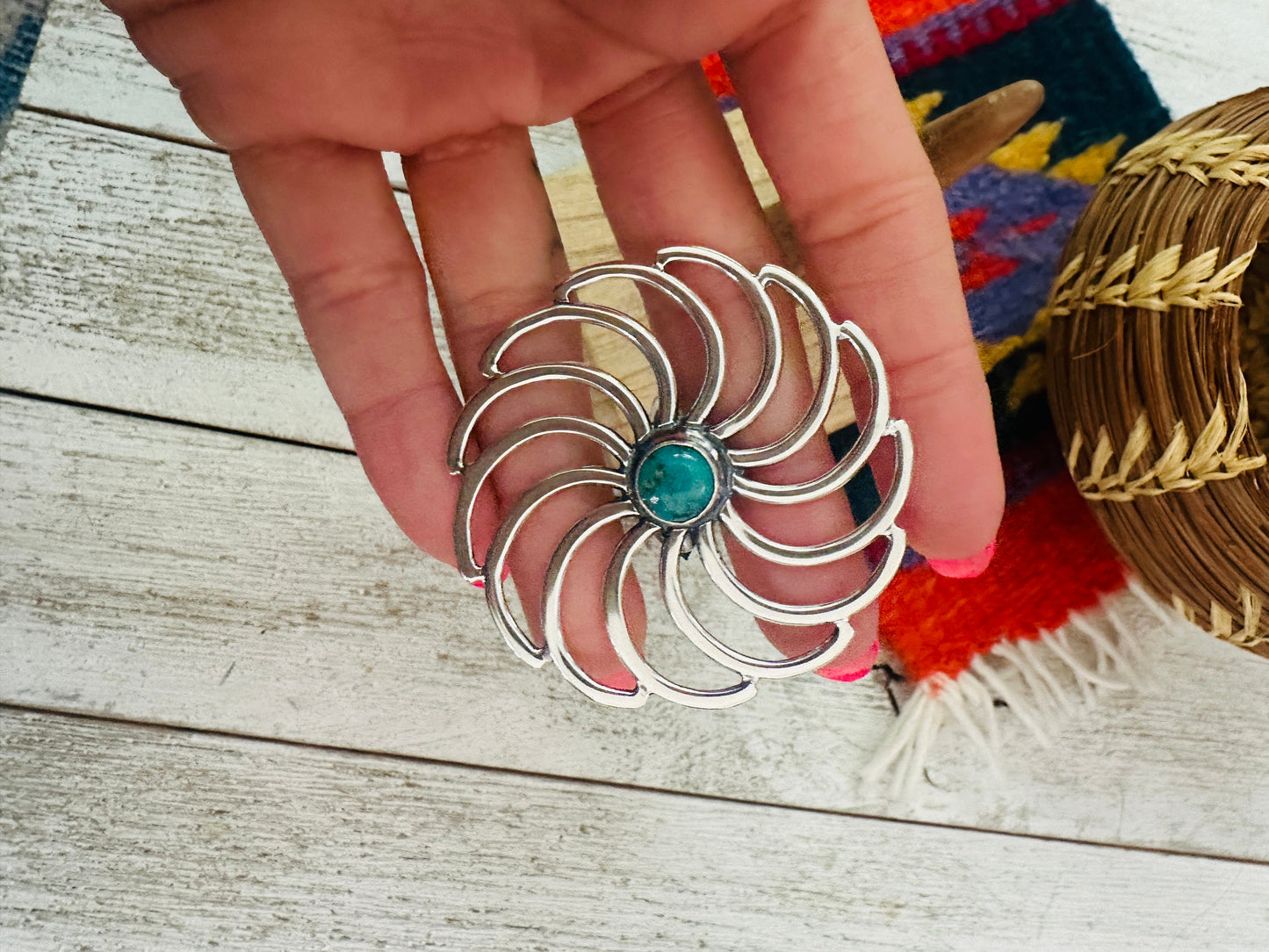 Handcrafted Sterling Silver & Turquoise Adjustable Flower Ring