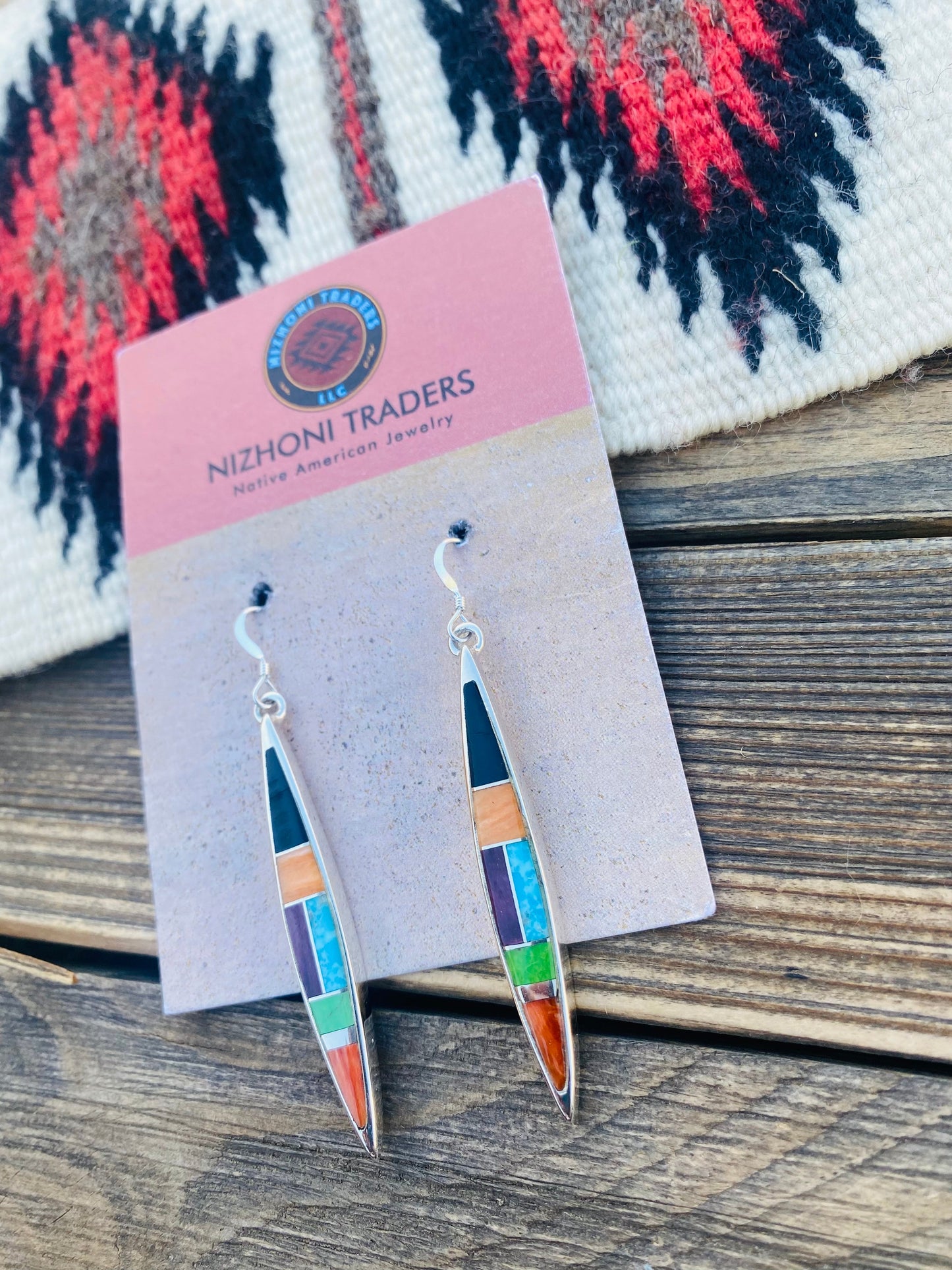 Handcrafted Multi Stone & Sterling Silver Inlay Dangle Earrings
